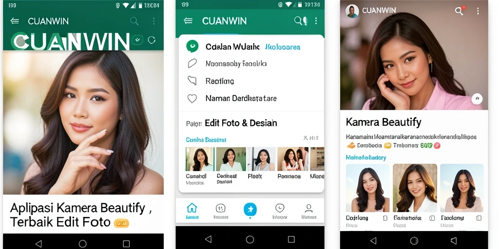 Tampilan antarmuka aplikasi CUANWIN untuk edit foto dengan fungsi Kamera Beautify.