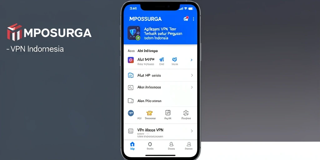 Tampilan antarmuka MPOSURGA, aplikasi VPN Indonesia yang mudah digunakan.